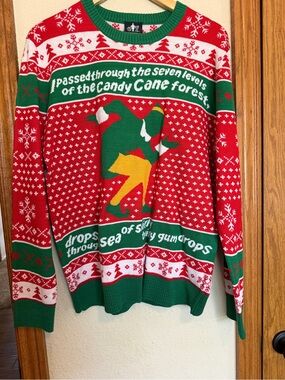 ELF Men's Festive Crewneck Sweater in Red, Green & Yellow
